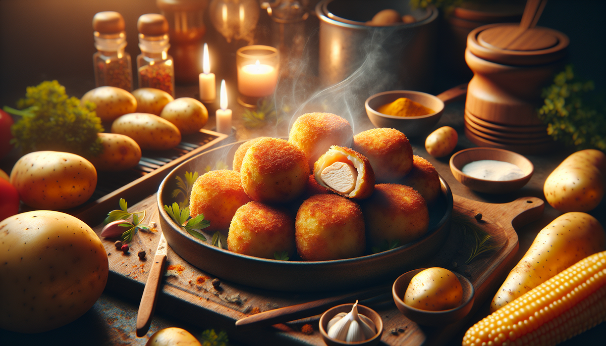 alt_text: Kroket kentang isi ayam panggang, sehat dan lezat dengan bahan-bahan segar.