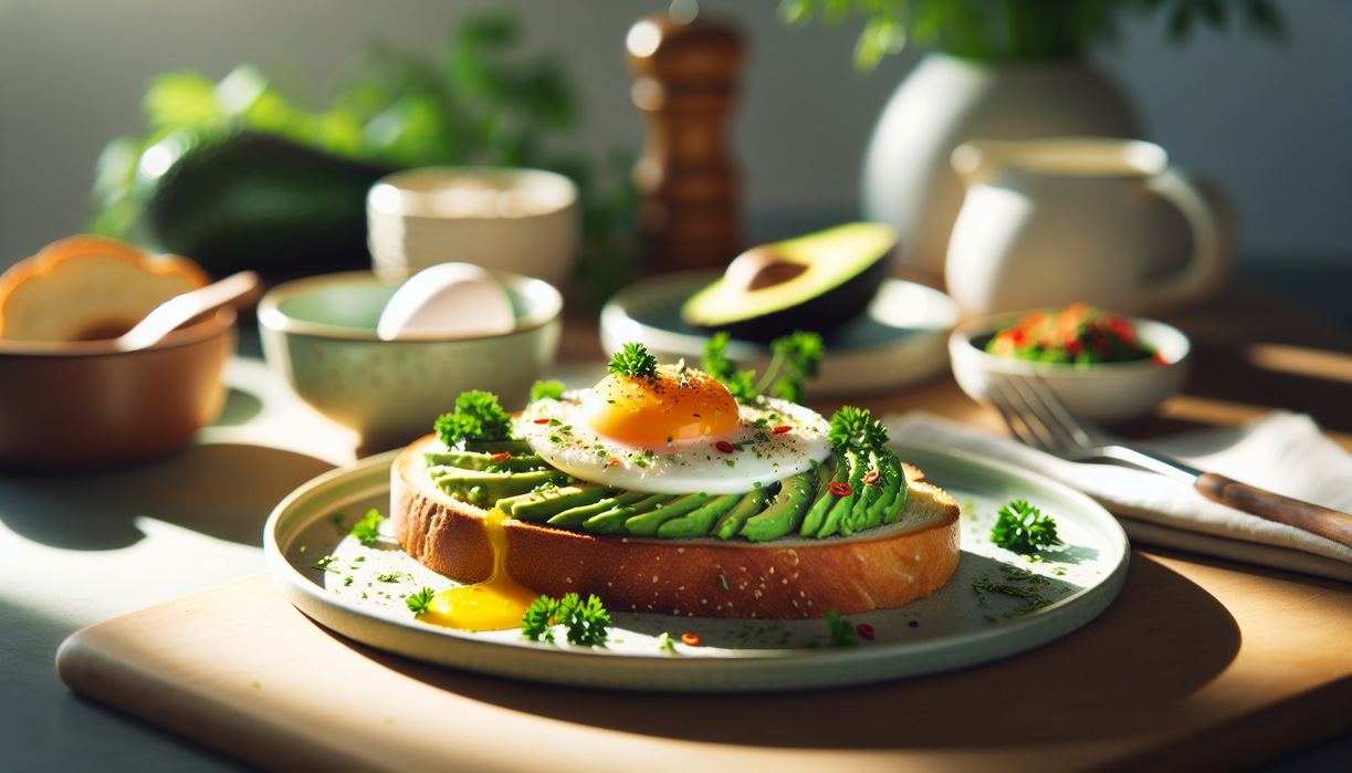 alt_text: Roti panggang dengan alpukat dan taburan biji, sarapan sehat dan praktis untuk setiap hari.