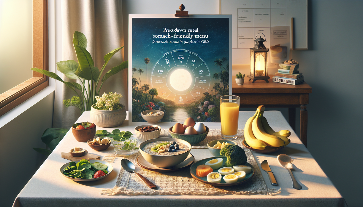 alt_text: "Menu sahur lembut dan sehat untuk penderita GERD, termasuk oatmeal dan sayuran rebus."