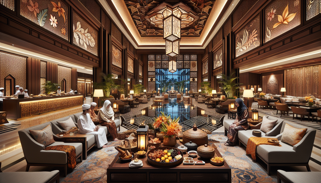 alt_text: "Dekorasi Ramadan di InterContinental Jakarta Pondok Indah dengan ornamen khas Timur Tengah."