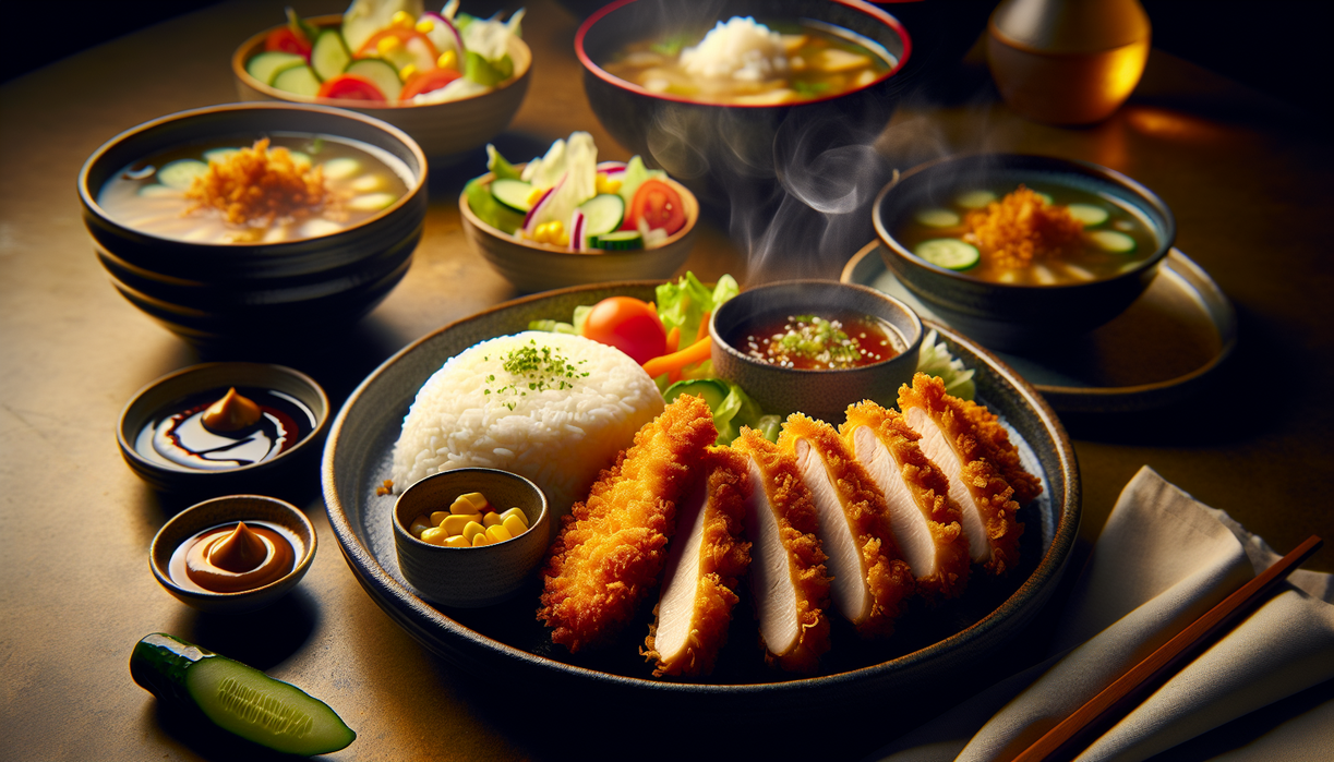 alt_text: Chicken Katsu super crispy dengan nasi dan salad, pilihan untuk buka puasa istimewa.