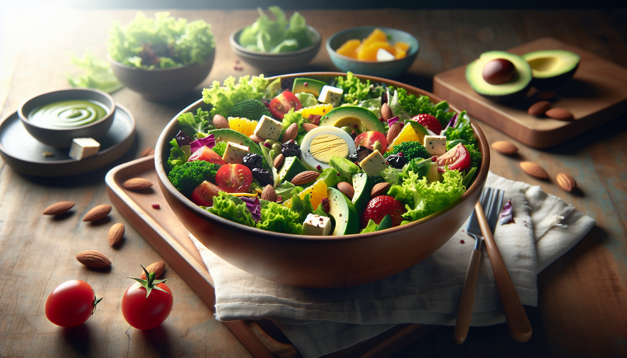 alt_text: Salad segar dengan campuran bahan bertekstur renyah dan lembut, penuh warna dan rasa menggugah selera.