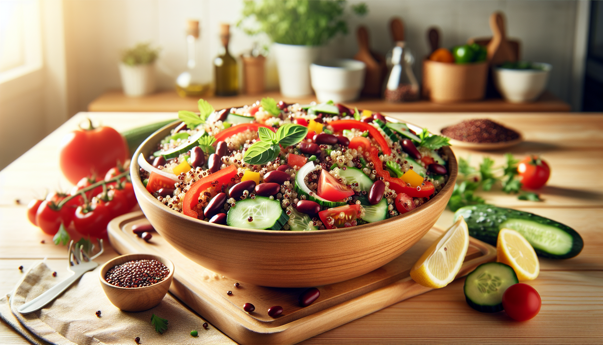 Alt_text: Salad quinoa dengan kacang merah, segar dan mengenyangkan, cocok untuk makan praktis.