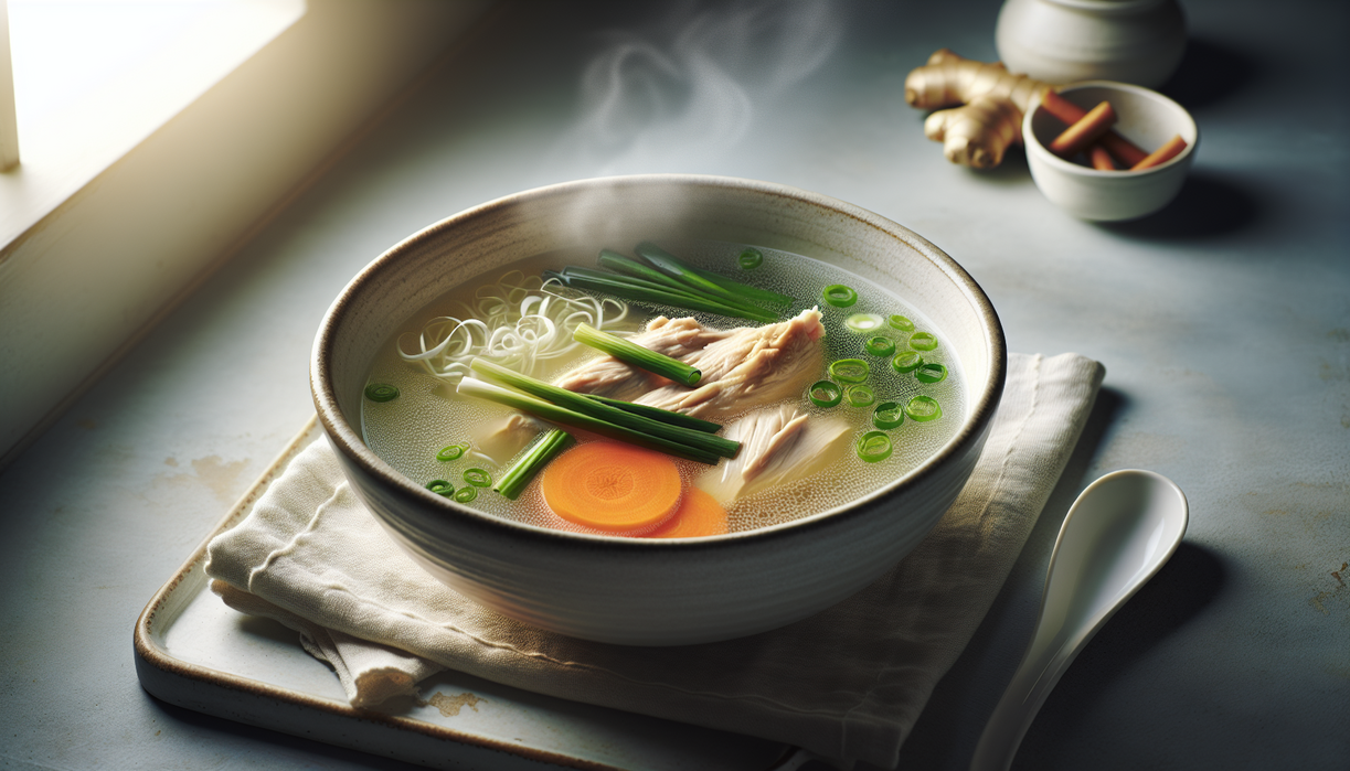 alt_text: Sup ayam jahe panas kaya nutrisi, pilihan sahur sehat untuk energi seharian.