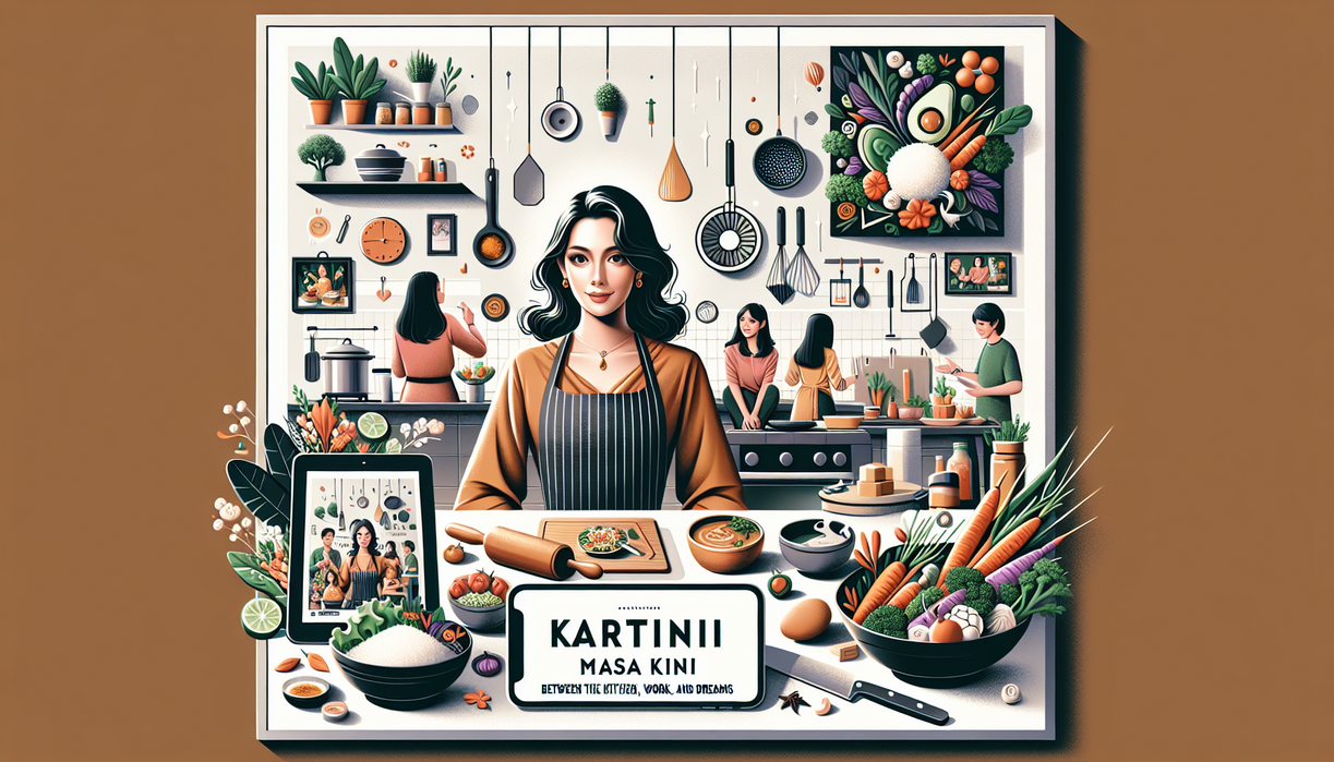 alt_text: Seorang wanita modern memasak masakan tradisional dengan sentuhan kreatif dan praktis.