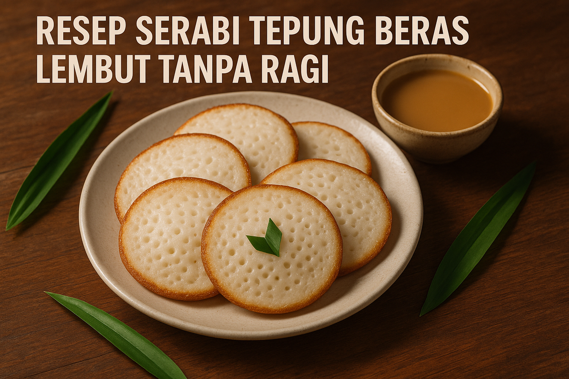 alt_text: Serabi lembut dari tepung beras, dimasak tanpa ragi, disajikan hangat di atas piring.