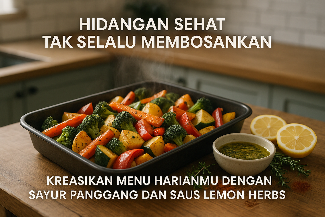 alt_text: Sayur panggang dengan saus lemon herbs segar, disajikan setiap hari.