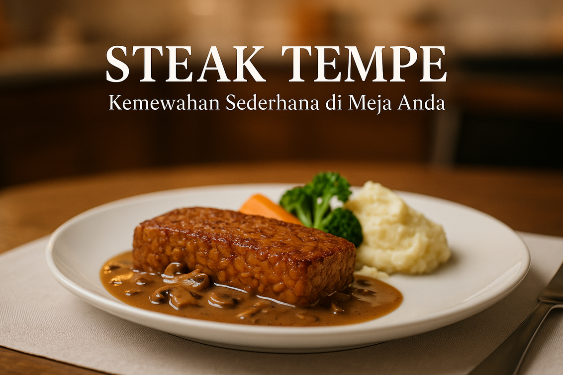 alt_text: Steak tempe mewah disajikan, lezat, sehat, menggiurkan dengan tampilan elegan namun tetap terjangkau.
